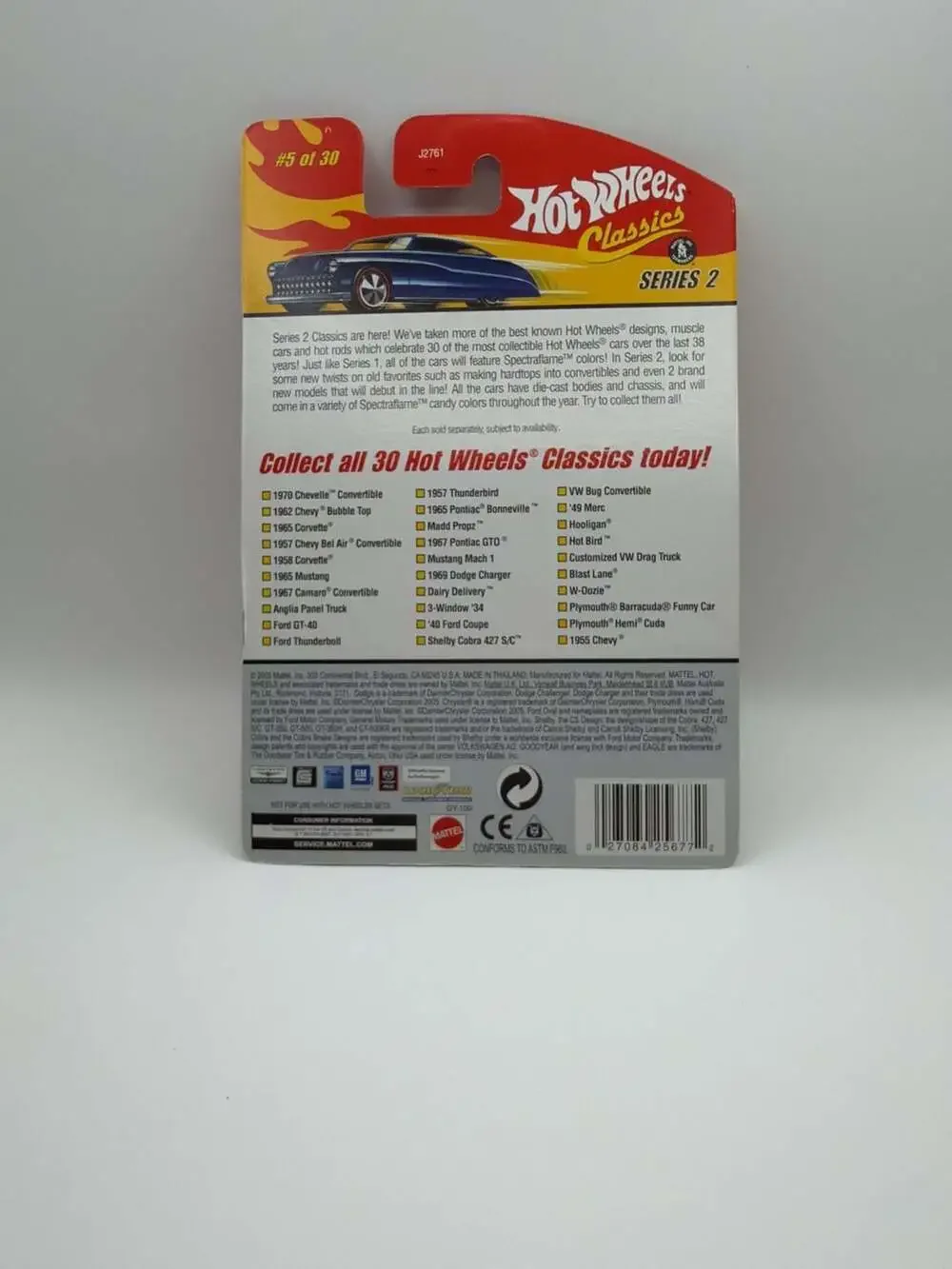 Hot Wheels Classics Series 2 #5 of 30 1958 Corvette Spectraflame Red Die-Cast Ca